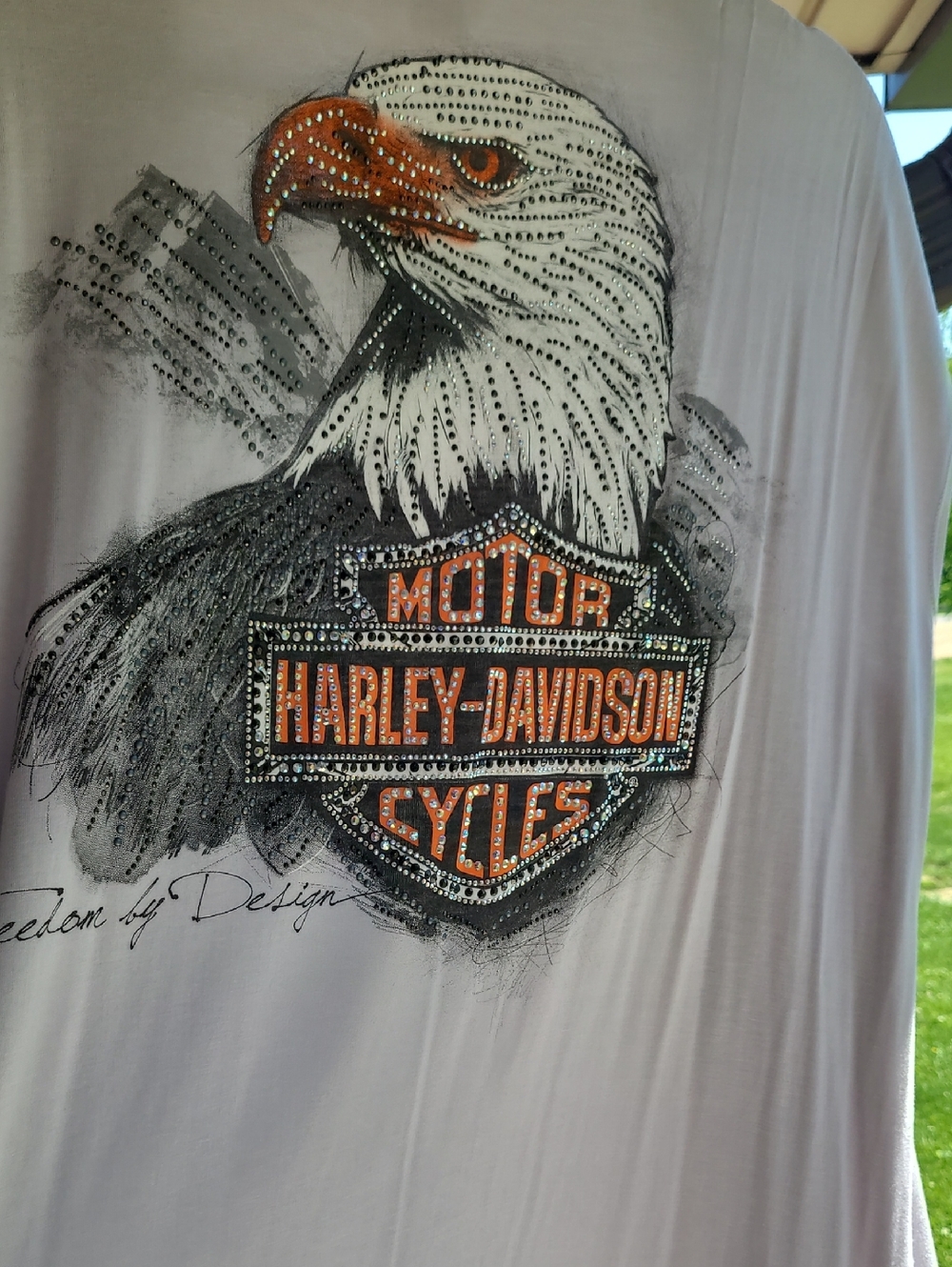 Harley-Davidson Gray Sleeveless Cardigan Long Vest with Rhinestone Eagle Graphic